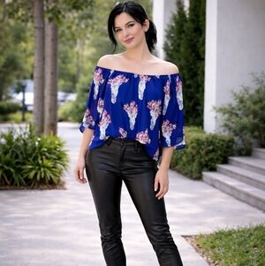 Altar'd State floral cropped western style blouse